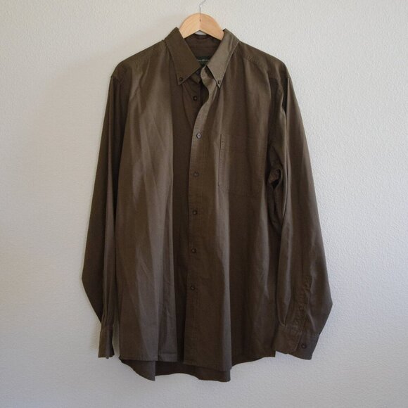 EDDIE BAUER 100% Cotton Button Down Long Sleeve Brown Shirt Size L Tall - Picture 1 of 5
